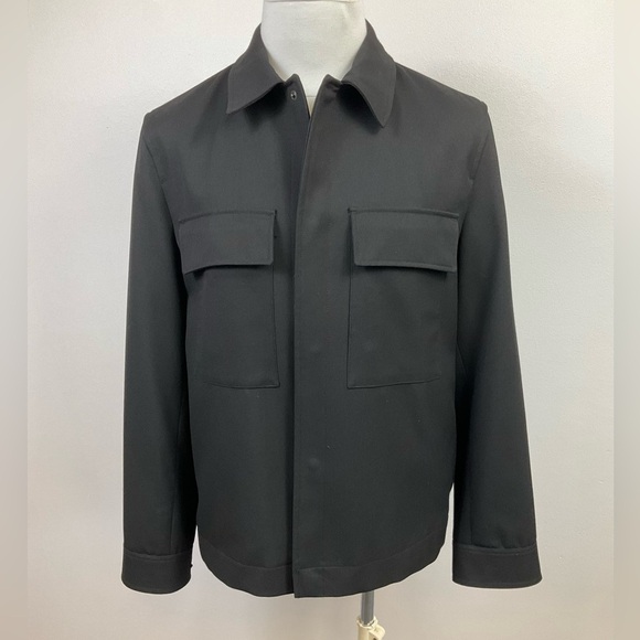 ZARA Men's Black Twill Jacket Snap Front Patch Pockets Point Collar Medium - Picture 1 of 11